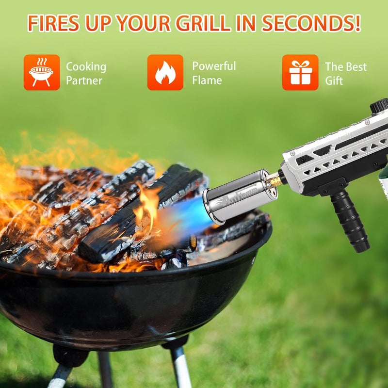 ARTFLAMM Propane Torch Gun, Powerful Cooking Grill Torch Gun, Adjustable Flamethrower Multi Use Blow Torch for BBQ, Campfire, Charcoal Wood Grills Lighter(Tank Not Included) - Image 4